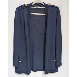 VTG St.‎ John Basics Navy Santana Knit Open Cardigan Gold Crested Buttons Small